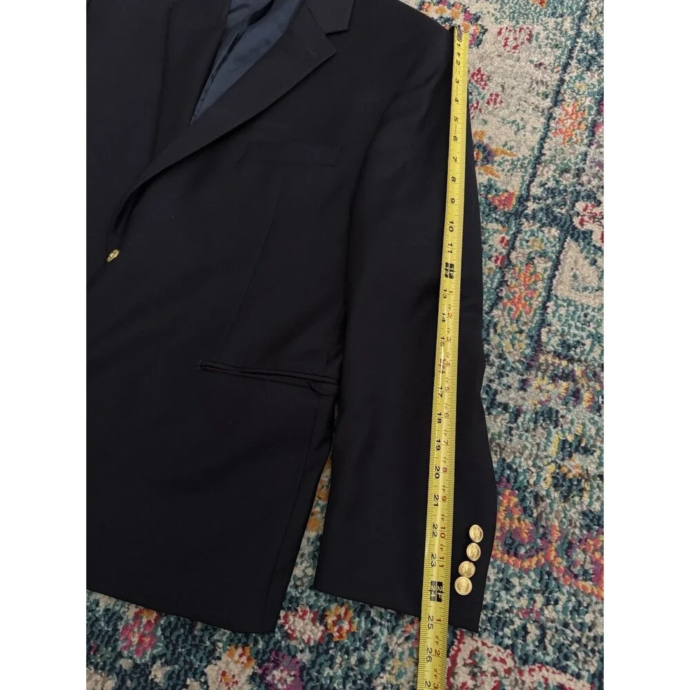 Lauren Ralph Lauren Men’s Navy Blue Blazer Suit Jacket Wool Blend 46S Gold Btn